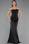 Abendkleid im Meerjungfrau-Stil Lang Satin Schwarz ABU6608
