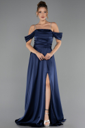 Abendkleid Lang Satin Marineblau ABU6638