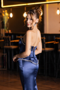 Abendkleid Lang Satin Marineblau ABU6655