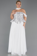 Kleider in Großen Größen Lang Chiffon Weiß ABU6535