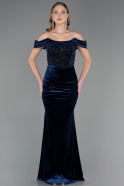 Abendkleid Lang Samt Marineblau ABU6664