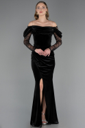 Abendkleid Lang Samt Schwarz ABU6668
