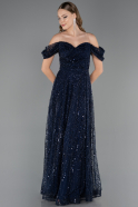 Abendkleid Lang Perlenbesetzt Marineblau ABU6659