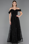 Abendkleid Lang Perlenbesetzt Schwarz ABU6659