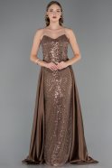 Abendkleid Lang Perlenbesetzt Hellbraun ABU6673