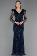 Abendkleid in Übergröße Lang Perlenbesetzt Marineblau ABU6661