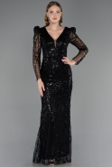 Abendkleid Lang Perlenbesetzt Schwarz ABU6660