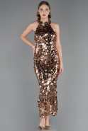 Abendkleid Lang Schuppig Kupfer ABU6676
