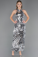 Abendkleid Lang Schuppig Silber ABU6676