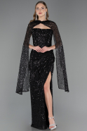 Abendkleid Lang Perlenbesetzt Schwarz ABU6679