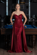 Abendkleid Lang Perlenbesetzt Weinrot ABU6673