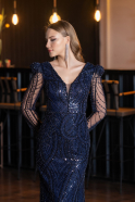 Abendkleid Lang Perlenbesetzt Marineblau ABU6660