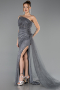 Abendkleid Lang Steinbesetzt Anthrazit ABU6691
