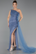 Abendkleid Lang Steinbesetzt Indigo ABU6691