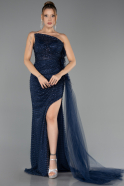 Abendkleid Lang Steinbesetzt Marineblau ABU6691
