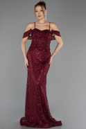 Abendkleid im Meerjungfrau-Stil Lang Spitze Weinrot ABU6693