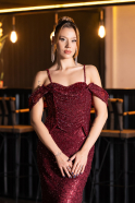 Abendkleid im Meerjungfrau-Stil Lang Spitze Weinrot ABU6693