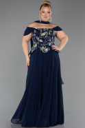 Abendgarderobe in Großen Größen Lang Chiffon Marineblau ABU6717