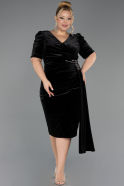 Plus Size Samt Abendkleider Midi Samt Schwarz ABK2706