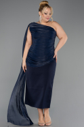 Einladungskleid In Übergröße Midi Chiffon Marineblau ABK2713