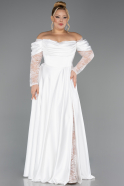 Kleider in Großen Größen Lang Satin Weiß ABU5261
