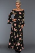 Langes Abendkleid Schwarz mit Blumenmuster SS20869