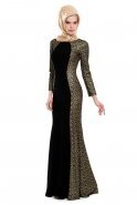 Hijab Kleid Schwarz-Gold M1431
