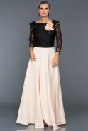 Langes Abendkleid Schwarz-Lachs CR4055