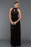 Langes Samt Abendkleid Schwarz BL2093