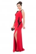 Langes Abendkleid Schwarz-Rot O1006