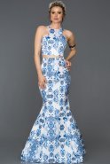 Abendkleid im Meerjungfrau-Stil Lang Blau ABU472