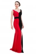 Langes Abendkleid Schwarz-Rot C3050