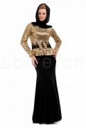 Hijab Kleid Schwarz-Gold C6104