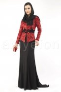 Hijab Kleid Schwarz-Rot M1391