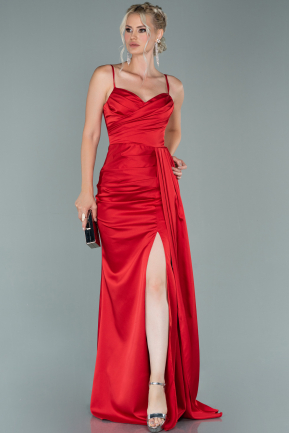Rot Abendkleid İm Meerjungfrau-Stil Satin Lang ABU1894
