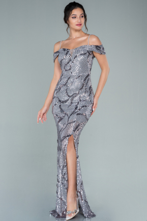 Abendkleid im Meerjungfrau-Stil Lang Schuppig Grau ABU2524