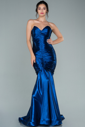 Abendkleid im Meerjungfrau-Stil Lang Sächsischblau ABU2526