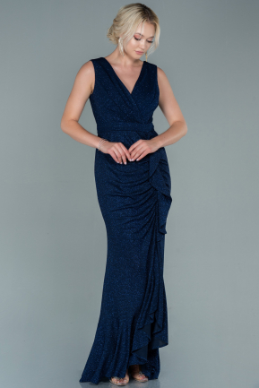 Abendkleid im Meerjungfrau-Stil Lang Marineblau ABU2556