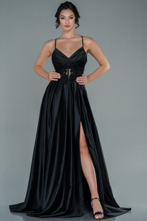 Abendkleid Lang Satin Schwarz ABU2583