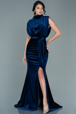 Abendkleid Lang Samt Marineblau ABU2668