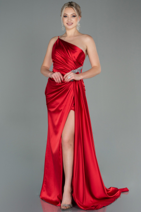 Rot Abendkleid Satin Lang ABU2465