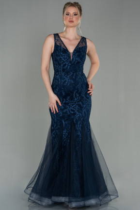 Abendkleid im Meerjungfrau-Stil Lang Marineblau ABU2269