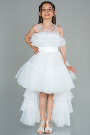 Brautkleid für Kinder Vorne Kurz-Hinten Lang Weiß ABO101