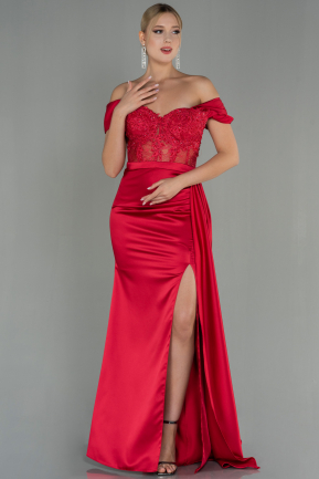 Rot Abendkleid Satin Lang ABU2374