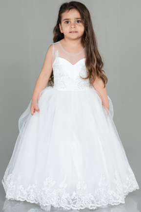 Brautkleid für Kinder Lang Weiß ABU3033