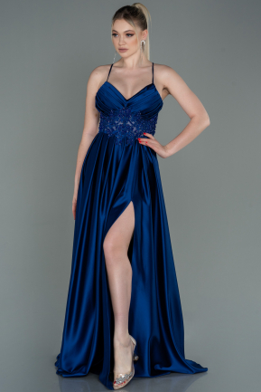 Sächsischblau Abendkleid Satin Lang ABU2583