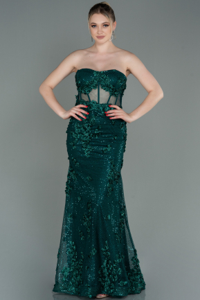 Abendkleid im Meerjungfrau-Stil Lang Smaragdgrün ABU3239