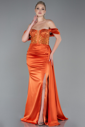 Orange Abendkleid Satin Lang ABU3100
