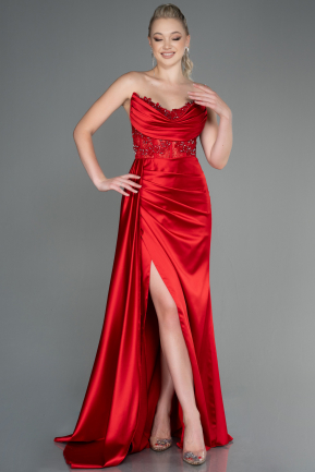 Long Red Satin Evening Dress ABU3896