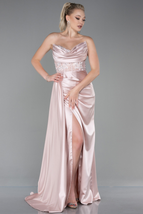 Puder Abendkleid Satin Lang ABU4287